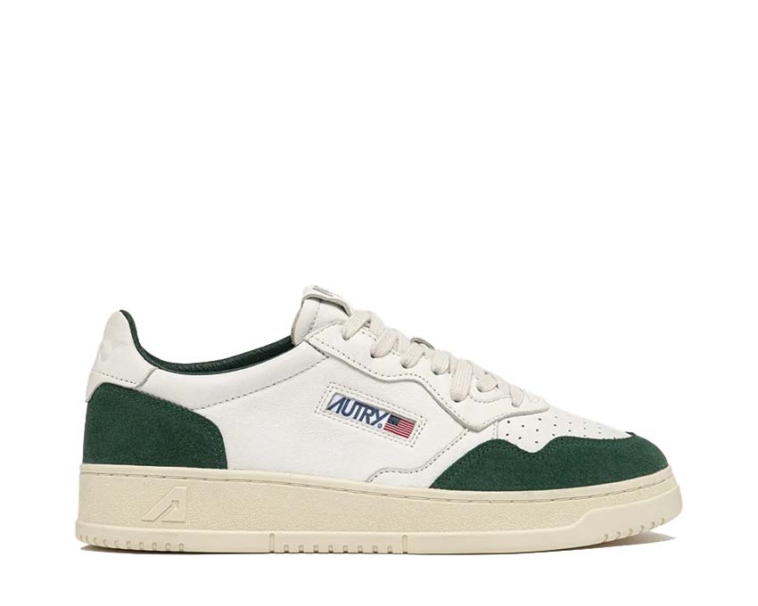 Autry Medalist Low White Leather / Bottle Green Suede AULMGS42
