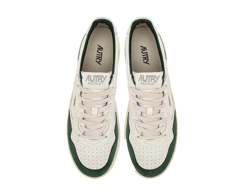 Autry Medalist Low White Leather / Bottle Green Suede AULMGS42