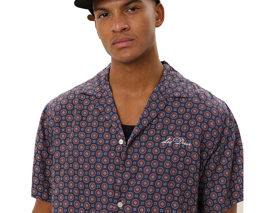 Les Deux Foulard AOP SS Shirt Dark Navy LDM401100