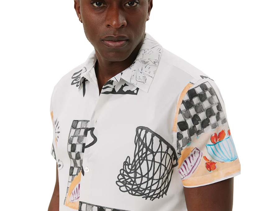 Les Deux Kamar AOP SS Shirt Light Ivory LDM401097