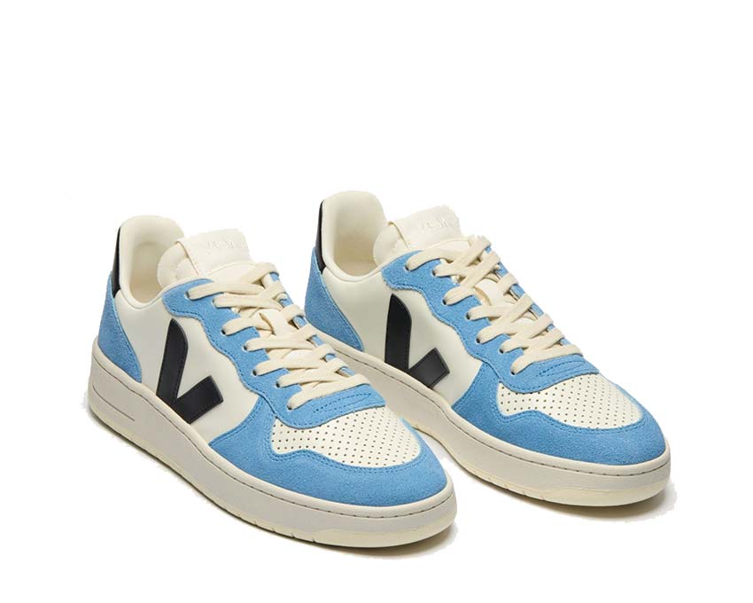 Veja V-10 Leather Pure Black / Aqua VI0220503A