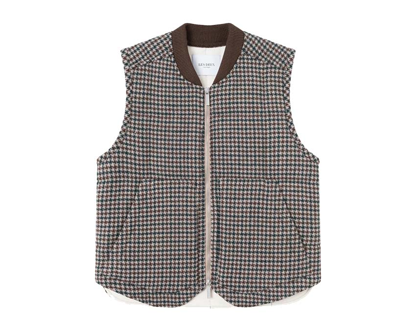 Les Deux Michael Houndstooth Vest Dark Sand / Pine Green 810546