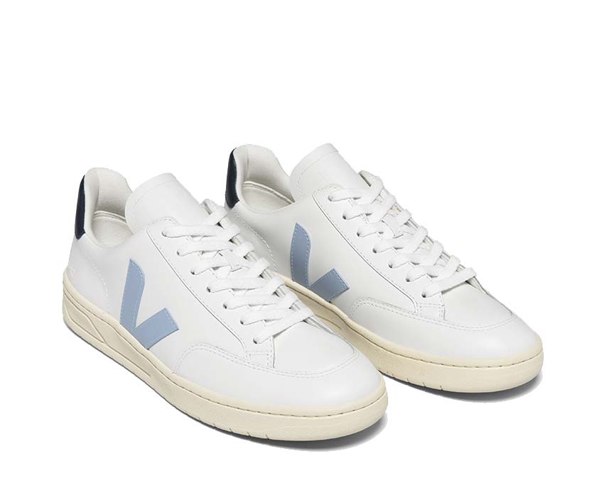 Veja V-12 Leather Extra White / Steel - Nautico XD0203302A