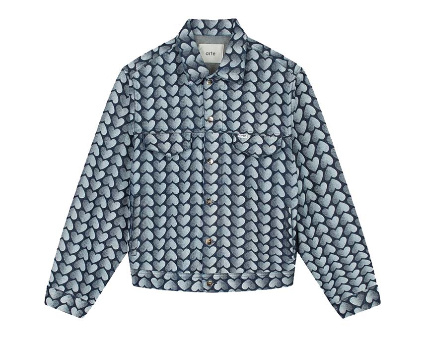 Arte Jean Allover Heart Jacket Washed Denim AW22-065J