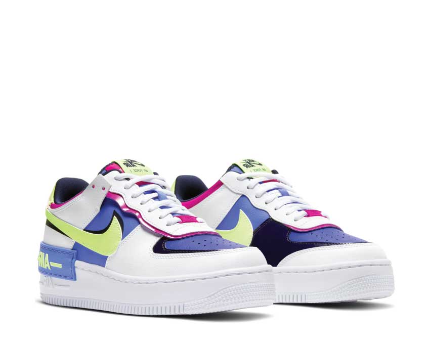 Nike Air Force 1 Shadow White / Barely Volt - Sapphire - Fire Pink CJ1641-100