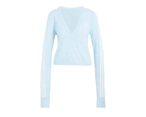 Adidas Adiluna Season 2 x Jennie cardigan portefeuille en maille Wonder Blue, vue de face