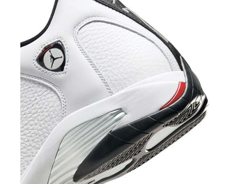 Air Jordan 14 Retro Black Toe White Red side view — black red leather Jordan 14