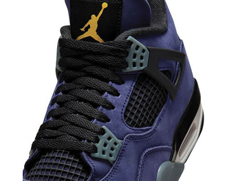 Air Jordan 4 Retro Lakers vista laterale — tomaia mesh viola oro Lakers