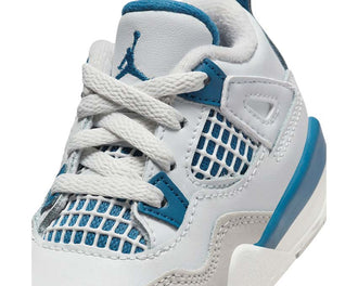 Air Jordan 4 Retro TD Industrial Blue vista laterale — tomaia mesh blu industriale bambino