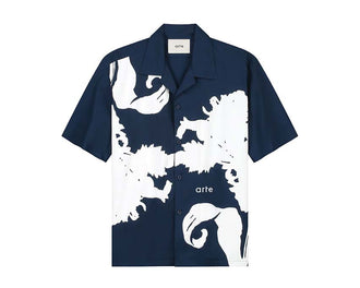 Arte Big Flower Shirt White Navy — camisa hombre gran flor bicolor