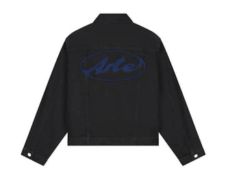 Arte Circle Logo Jeans Jacket — chaqueta jean hombre logo círculo bordado casual