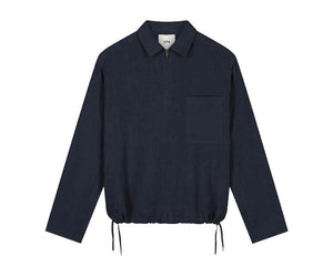 Arte Linen Quarter Zip Pullover Marine — pull homme lin zip quart col