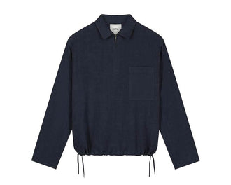 Arte Linen Quarter Zip Pullover Marine — Herren-Pullover Leinen Viertelreißverschluss