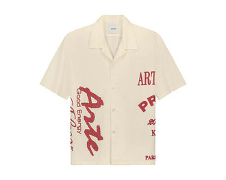 Arte Red Print Shirt Cream — camisa hombre estampado rojo streetwear