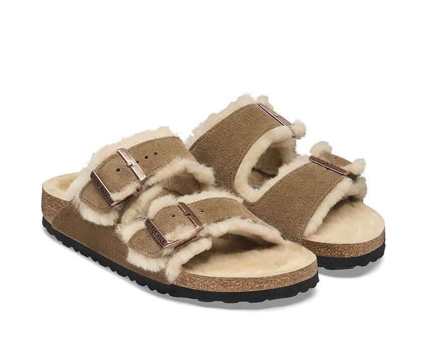 Birkenstock Arizona Shearling "Dark Tea" - sandales unisexe - semelle