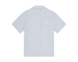 Les Deux Lukas Stripe Cotton Linen Shirt Washed Navy vue latérale — coupe et tissu
