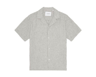 Les Deux Lukas Stripe Cotton Linen Shirt Dark Navy — chemise homme rayée marine