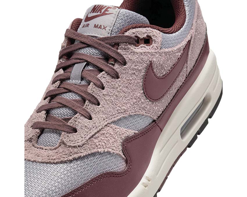 Nike Air Max 1 ESS PRM Cement Grey / Burgundy Crush FQ7327-001