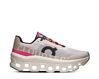 On Cloudmonster W Silver/Ivory — women's running shoe maximum CloudTec cushioning