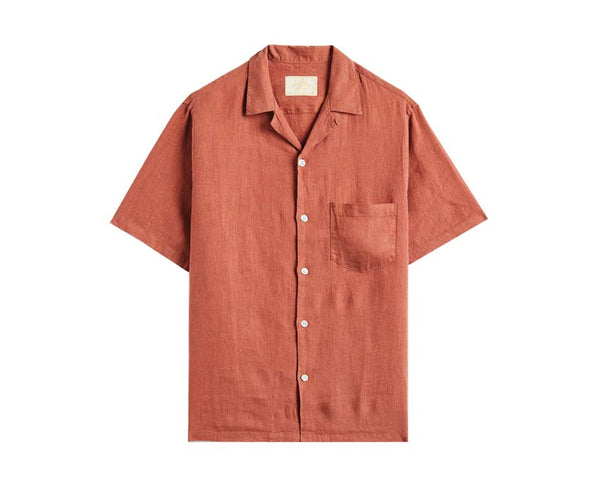 Portuguese Flannel Linen Camp Collar Shirt Colour: Terracotta, Size: M