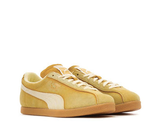 Puma Brasil NeverWorn V Archive Gold vista laterale — pelle oro vintage
