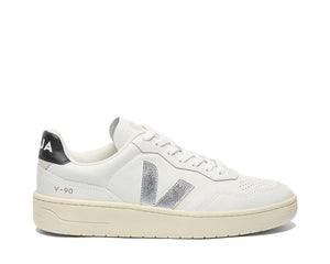 Veja V-90 O.T. Leather White Silver Black — sneaker femme cuir blanc argenté noir