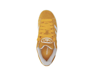 Adidas Campus 00s Yellow White vue latérale — daim jaune et 3 bandes blanches