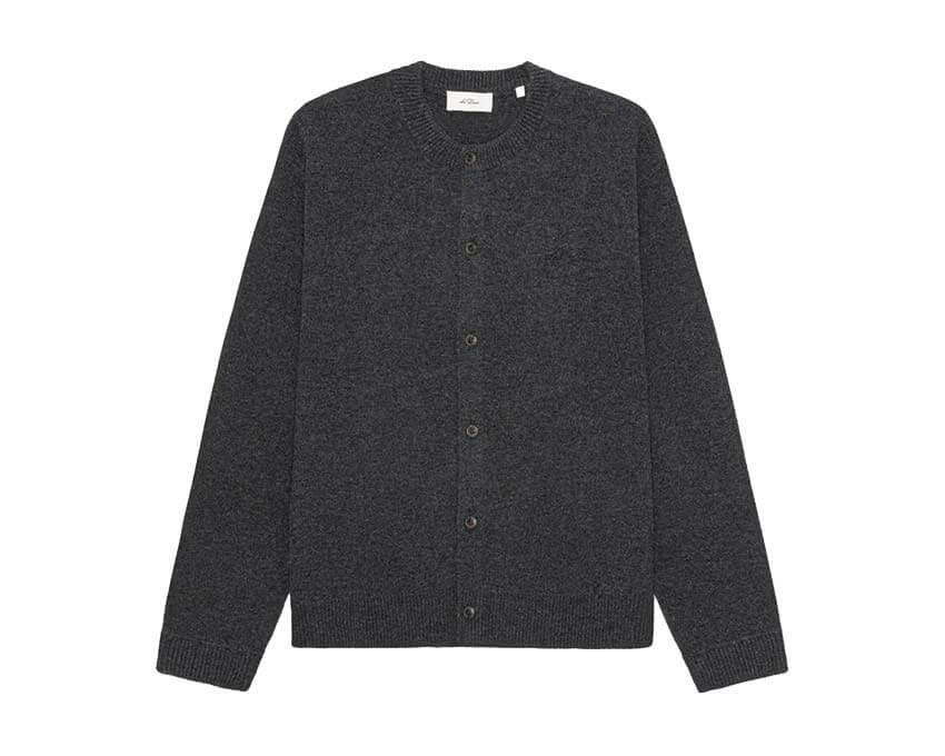 Les Deux Knitted Roundneck Cardigan "Charcoal Melange" - cardigan homme