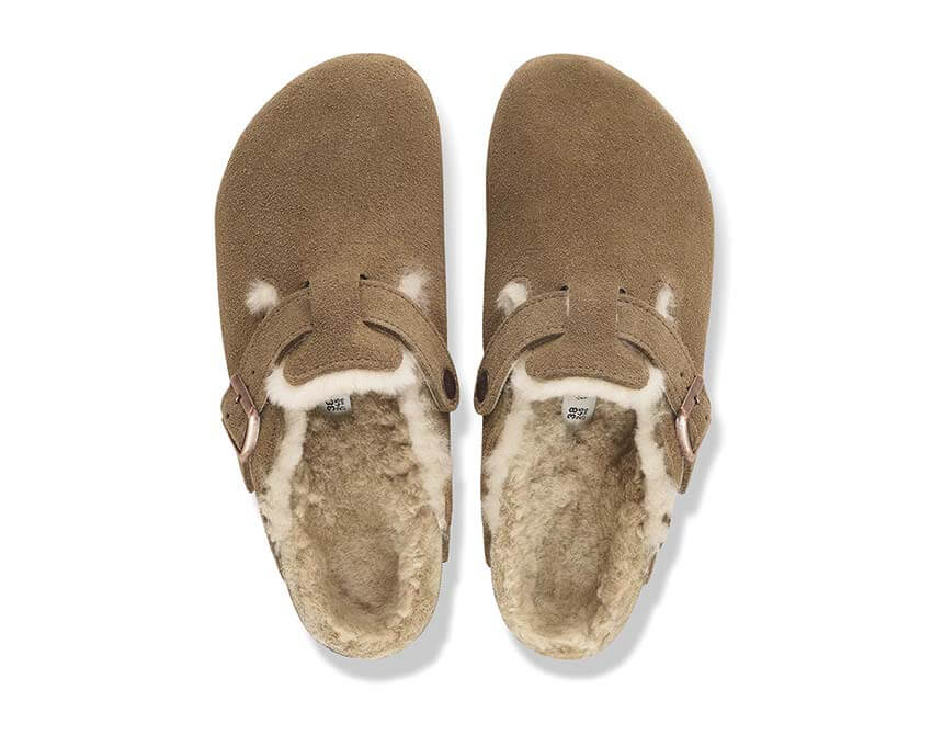 Birkenstock Boston Shearling Suede Leather "Dark Tea"