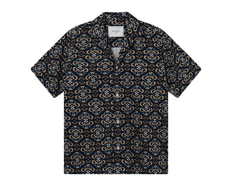 Les Deux Hendrix AOP SS Shirt Dark Navy — camicia uomo AOP navy stampato