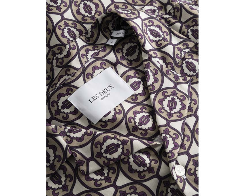 Les Deux Ornament AOP Tencel Shirt Ivory / Dark Sand 215810