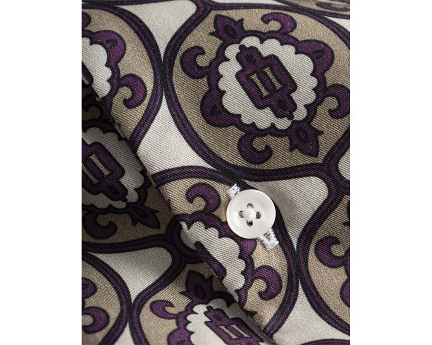 Les Deux Ornament AOP Tencel Shirt Ivory / Dark Sand 215810