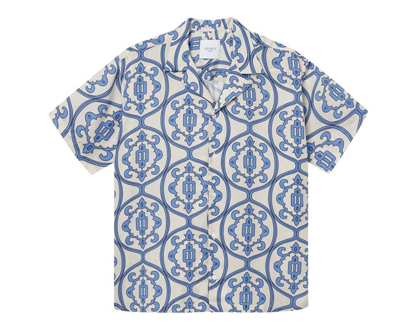 Les Deux Ornament AOP Tencel Shirt Ivory / Palace Blue 401056
