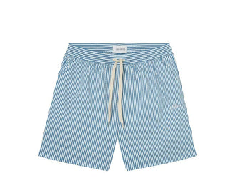 Les Deux Stan Stripe Seersucker Swim Shorts Denim — short de bain unisexe rayé