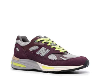 New Balance 991v2 X Patta Burgundy vista lateral — detalles exclusivos Patta