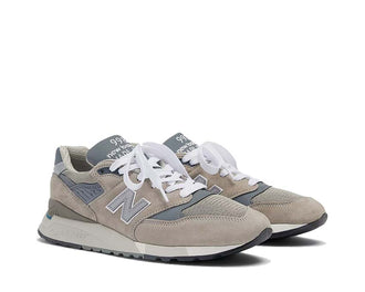 vue latérale — New Balance 998 gris cuir suède Made in USA