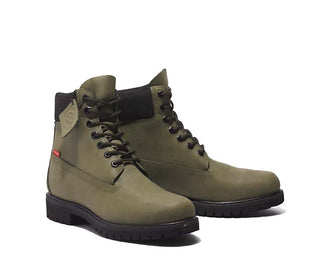 Timberland 6 Inch Premium Boot Military Olive vista lateral — perfil cuero suela amarilla