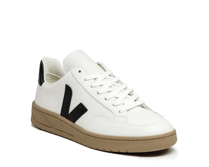 Veja V-12 Leather Extra White / Black - Dune XD0203640B