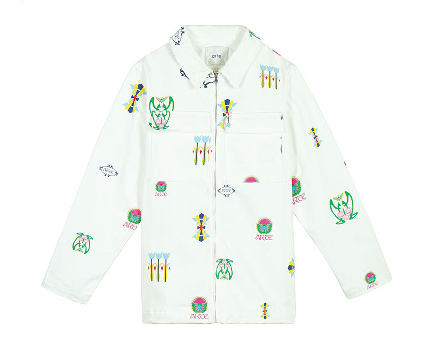concealed button-fastening silk shirt White Printed AW21-112J